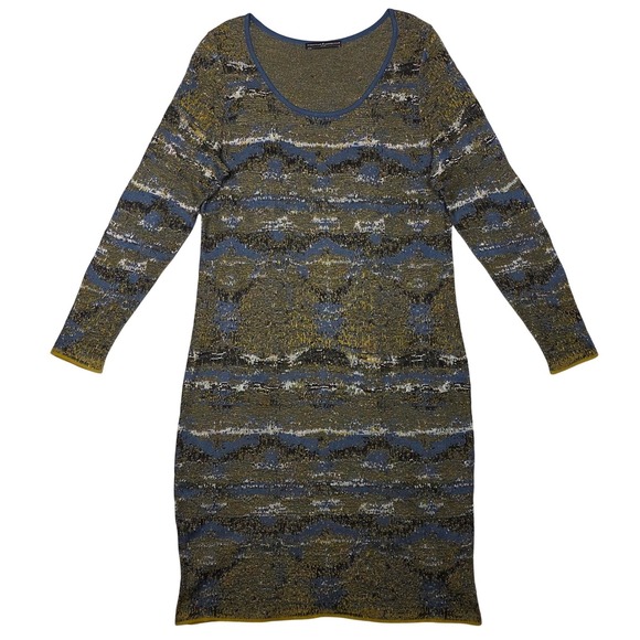 Peruvian Connection Dresses & Skirts - Peruvian Connection Knit Sweater Dress Womens XL Long Sleeve Blue Olive Metallic